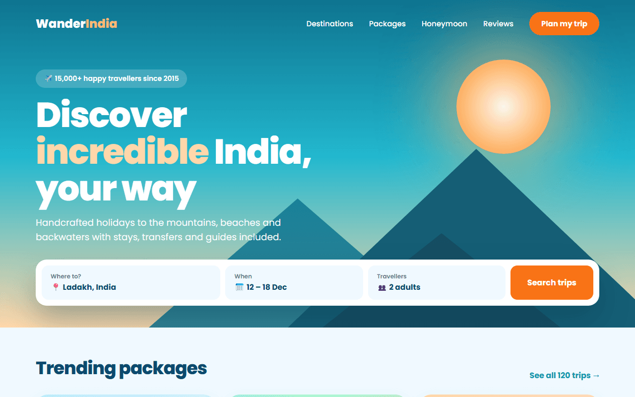 Travel agency website generated from an AI prompt